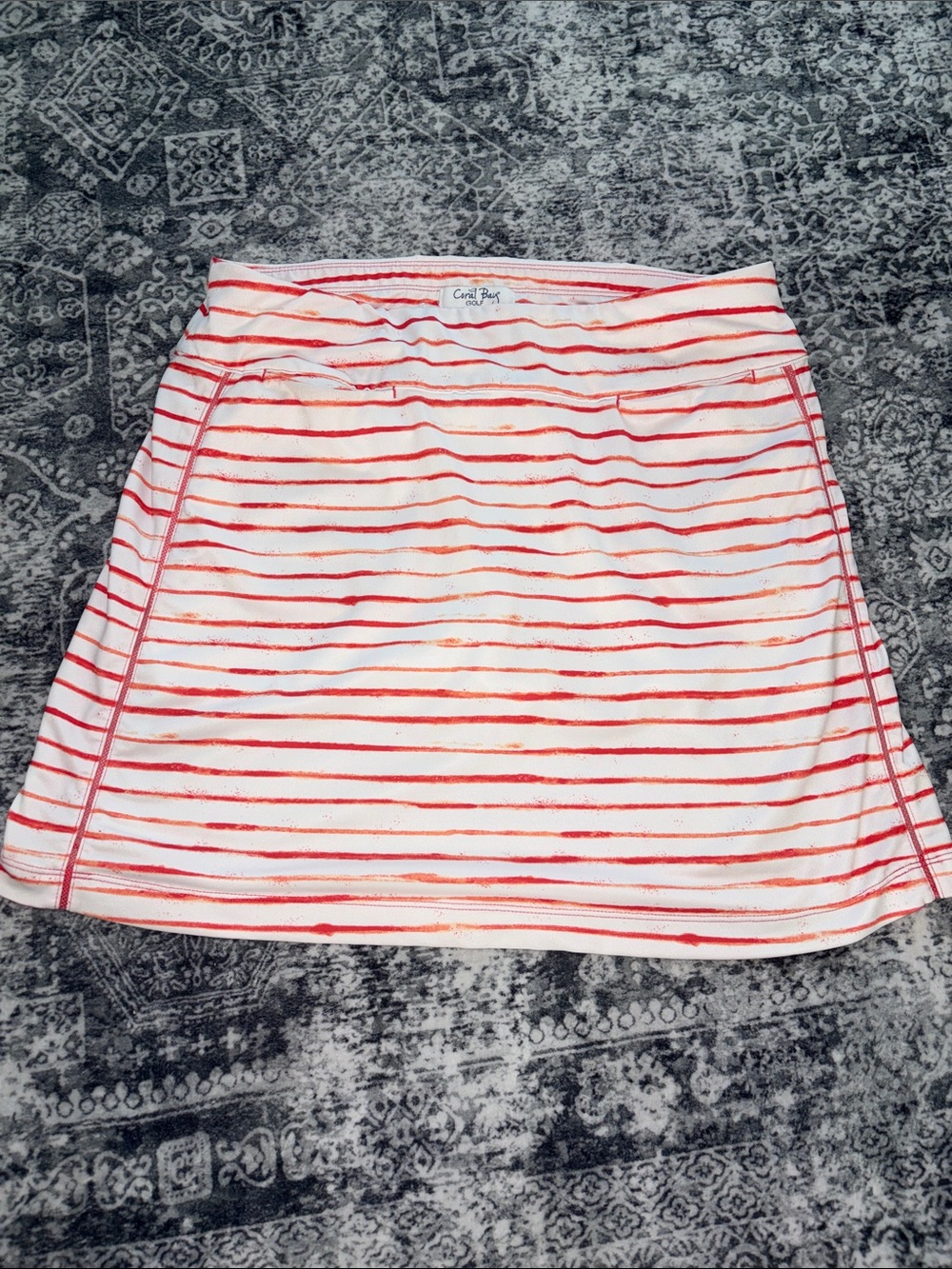 Coral Bay White Golf Skirt with Coral-Orange Stripes